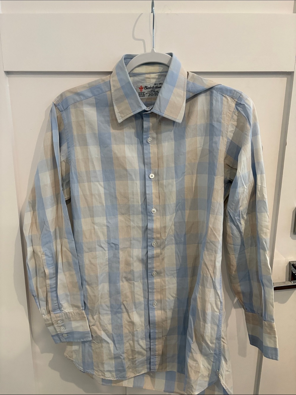 Turnbull & Asser Light Blue and Beige Plaid Dress Shirt